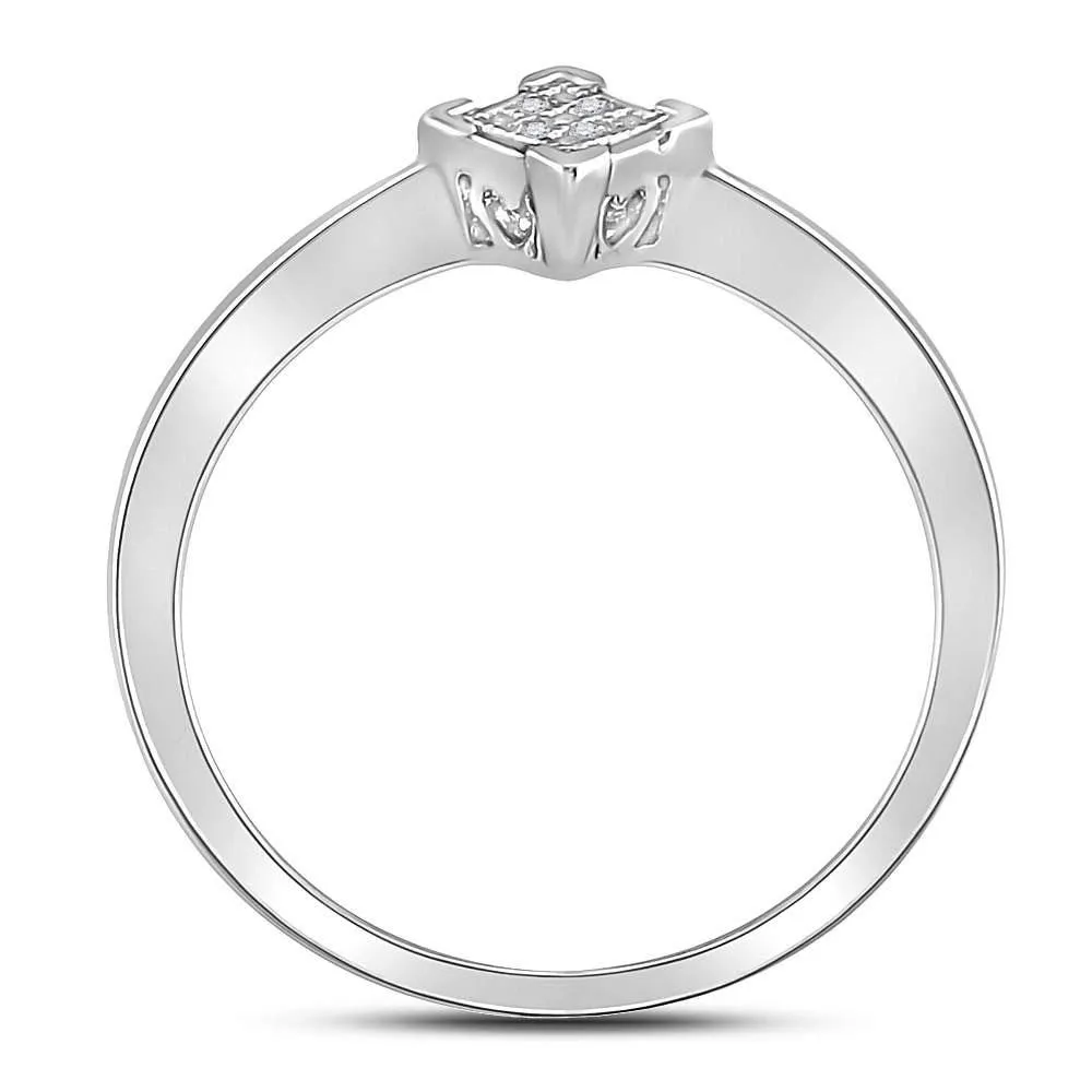 Sterling Silver Womens Round Diamond Simple Square Cluster Ring .01 Cttw