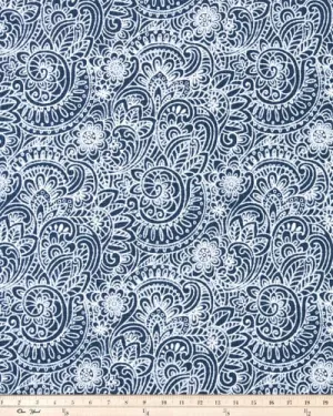 Straight Valance in Segovia Italian Denim Blue and White Paisley Scroll, Fully Lined, Custom Made