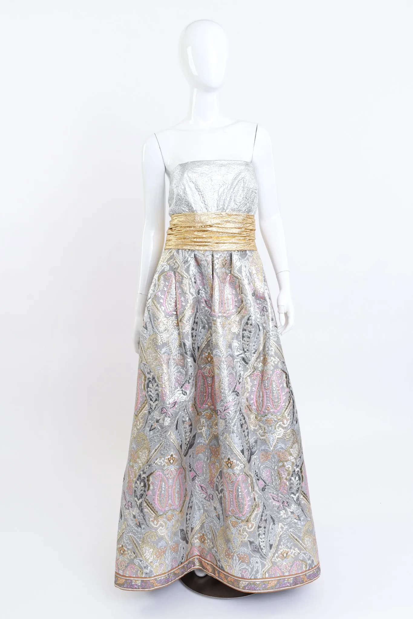 Strapless Paisley Brocade Gown