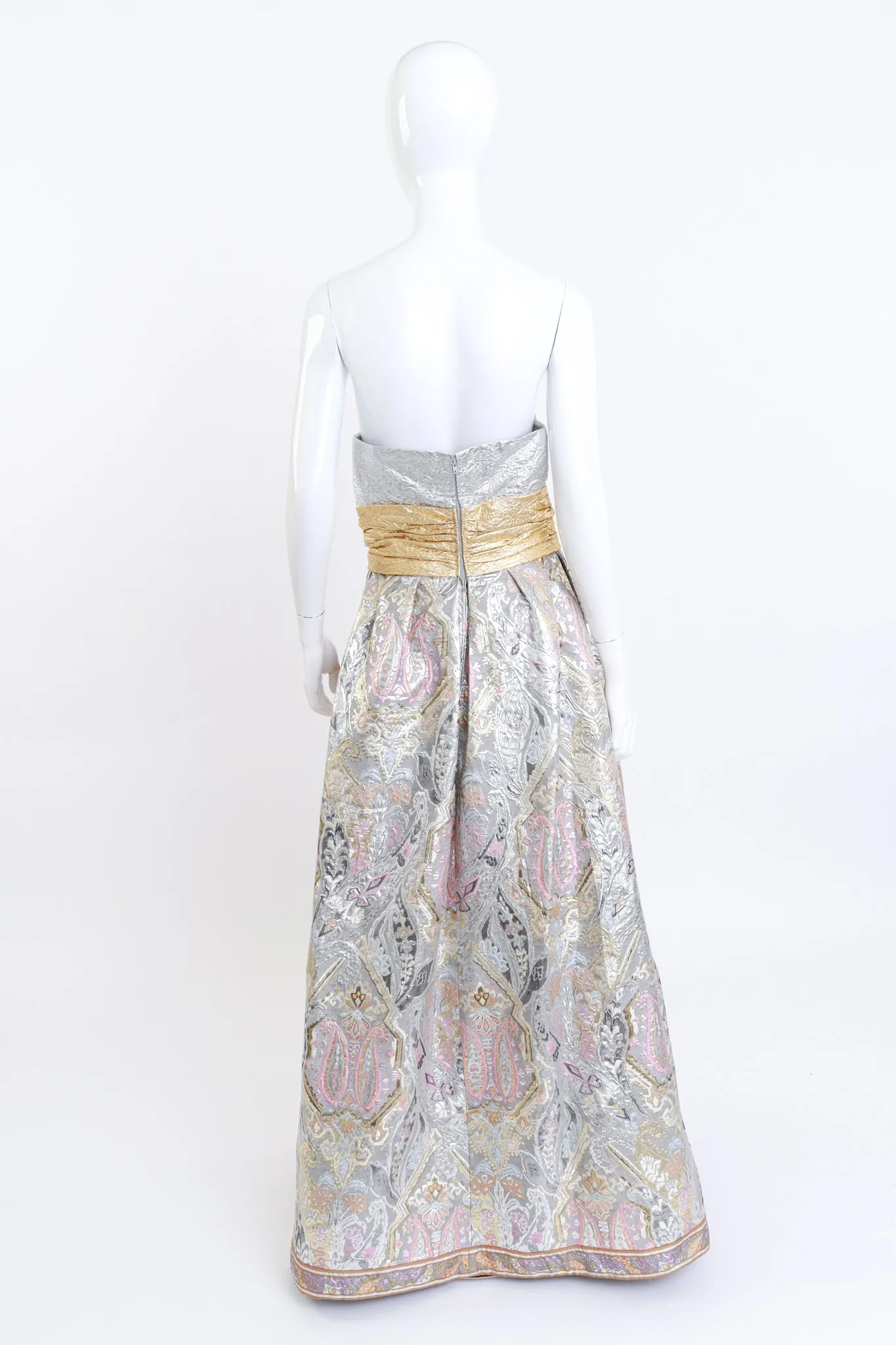 Strapless Paisley Brocade Gown
