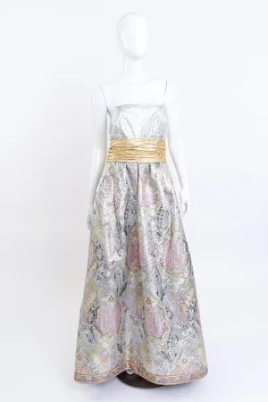 Strapless Paisley Brocade Gown
