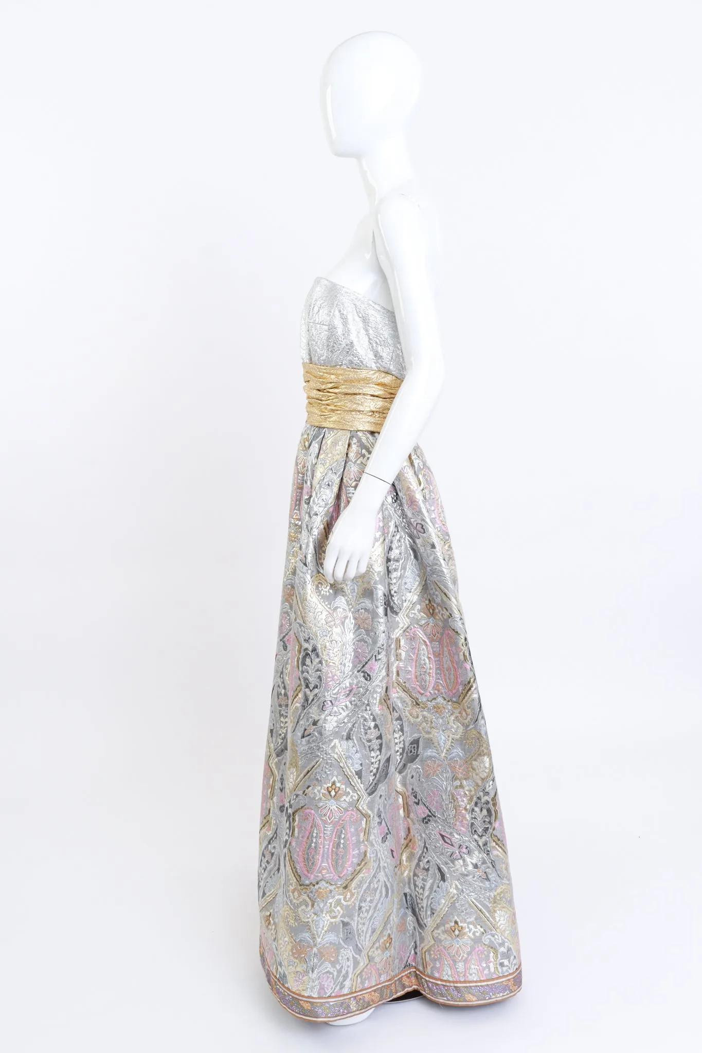 Strapless Paisley Brocade Gown