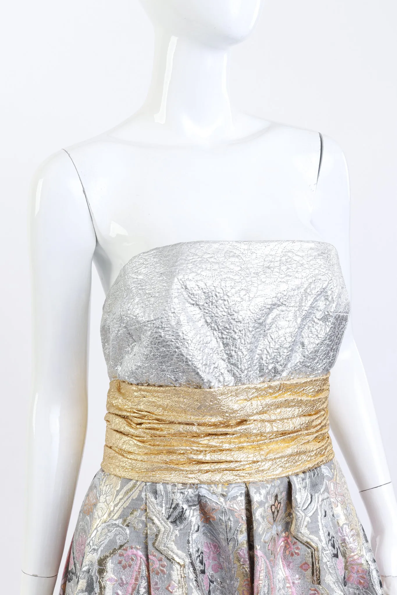 Strapless Paisley Brocade Gown