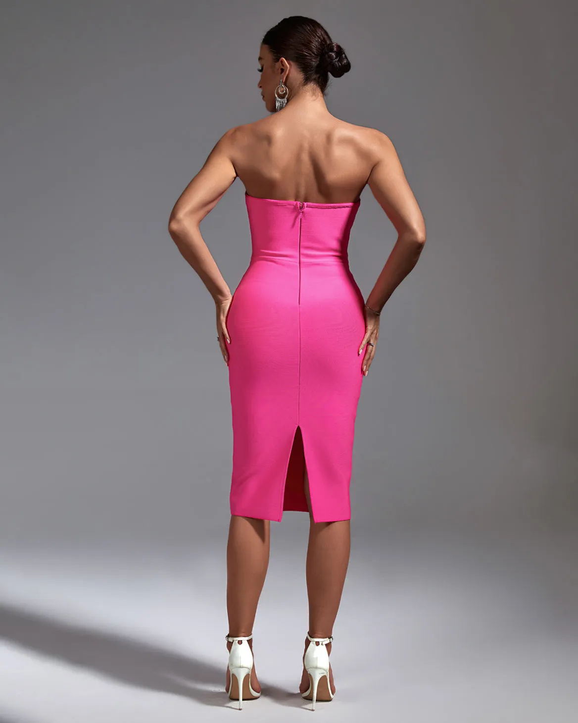 Strapless Sleeveless Plain Midi Bandage Dress