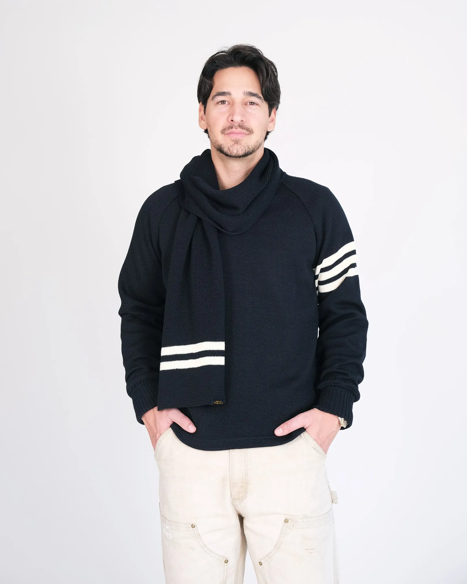 Striped Wool Scarf - Black / Off White