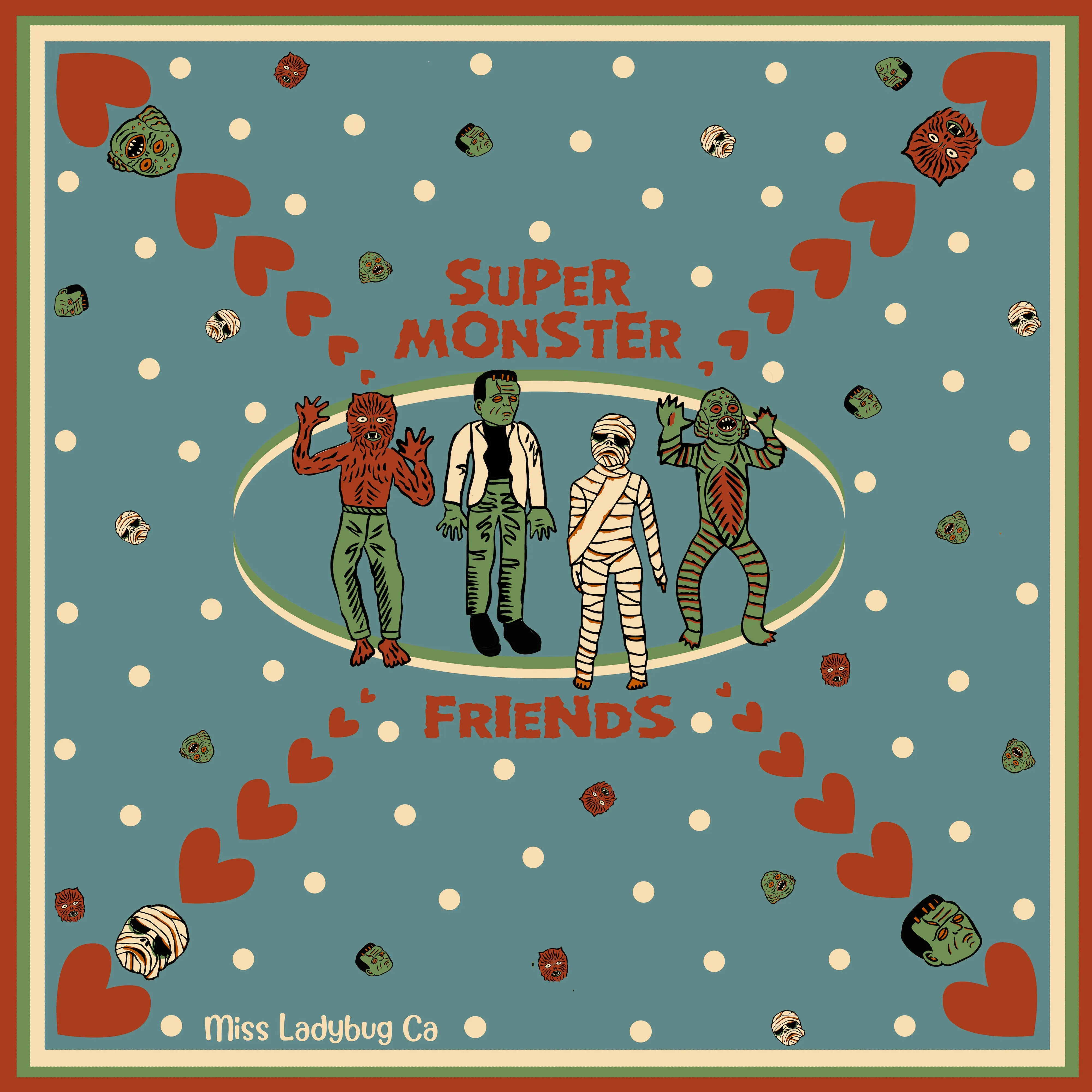 SUPER MONSTER FRIENDS SCARF *DUSTY BLUE