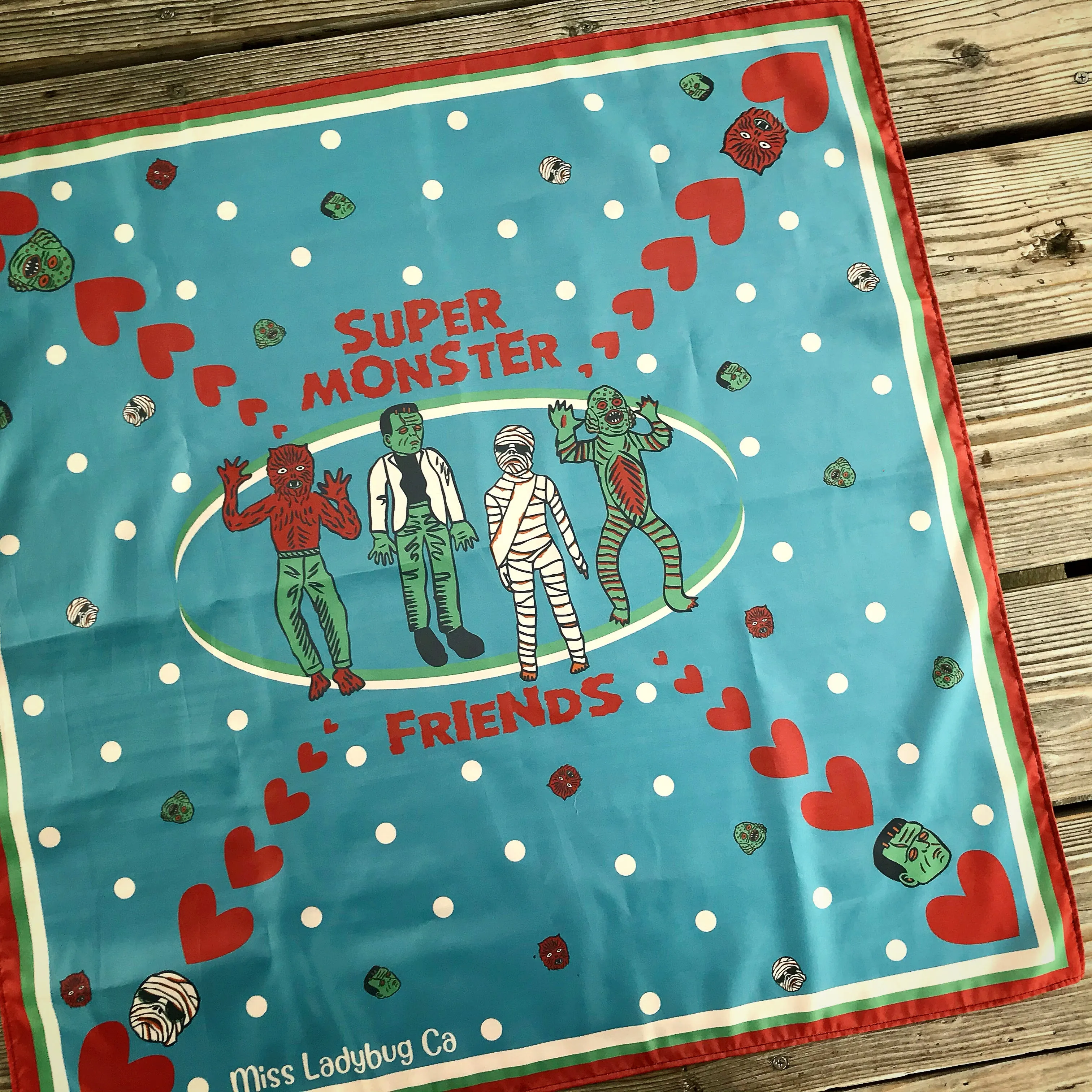 SUPER MONSTER FRIENDS SCARF *DUSTY BLUE