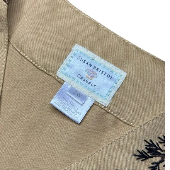 Susan Bristol Khaki Tan Paisley Embroidered Vest