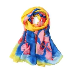 Sweet Floral Decorative Silky Long Scarf - Sun Yellow