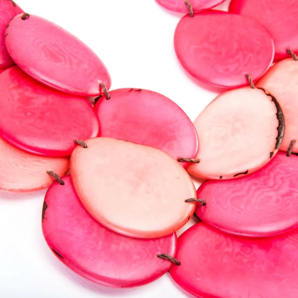 Tagua Pink Necklace Oval Shaped