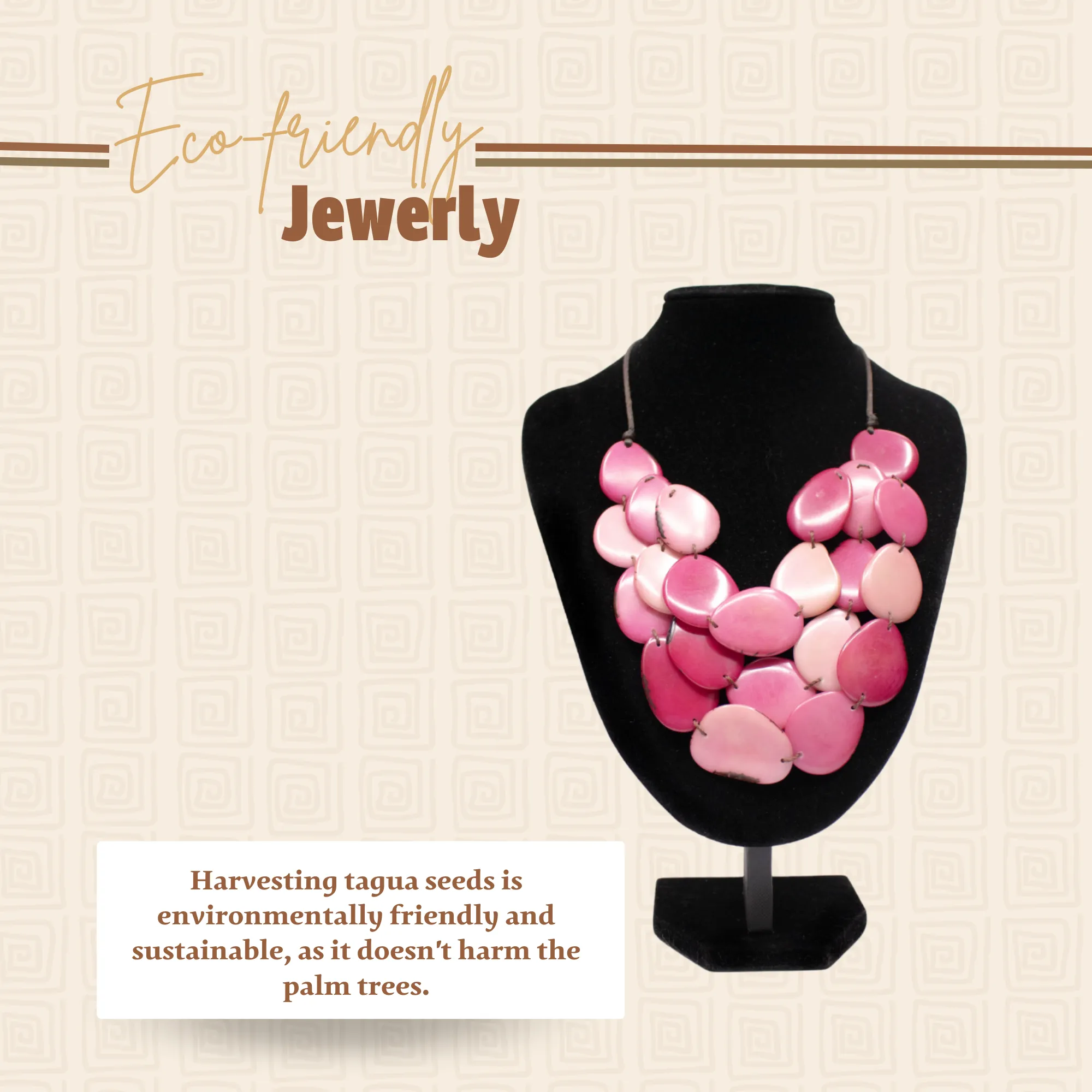 Tagua Pink Necklace Oval Shaped