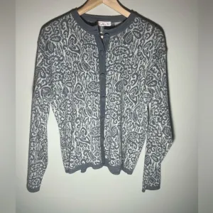 Talbots Cardigan Sweater Wool Blend Gray White Paisley Size Small Vintage NWT