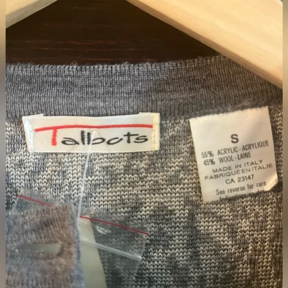 Talbots Cardigan Sweater Wool Blend Gray White Paisley Size Small Vintage NWT