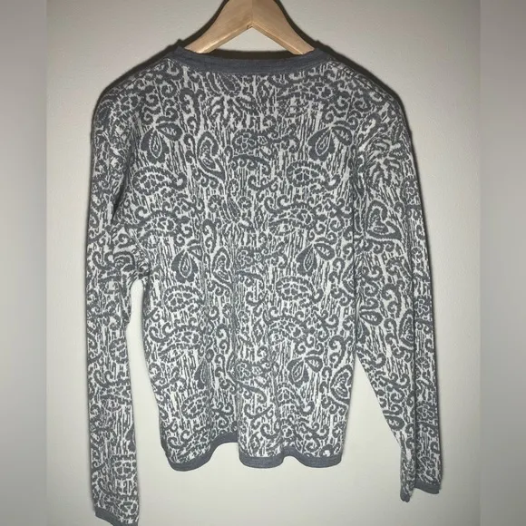 Talbots Cardigan Sweater Wool Blend Gray White Paisley Size Small Vintage NWT