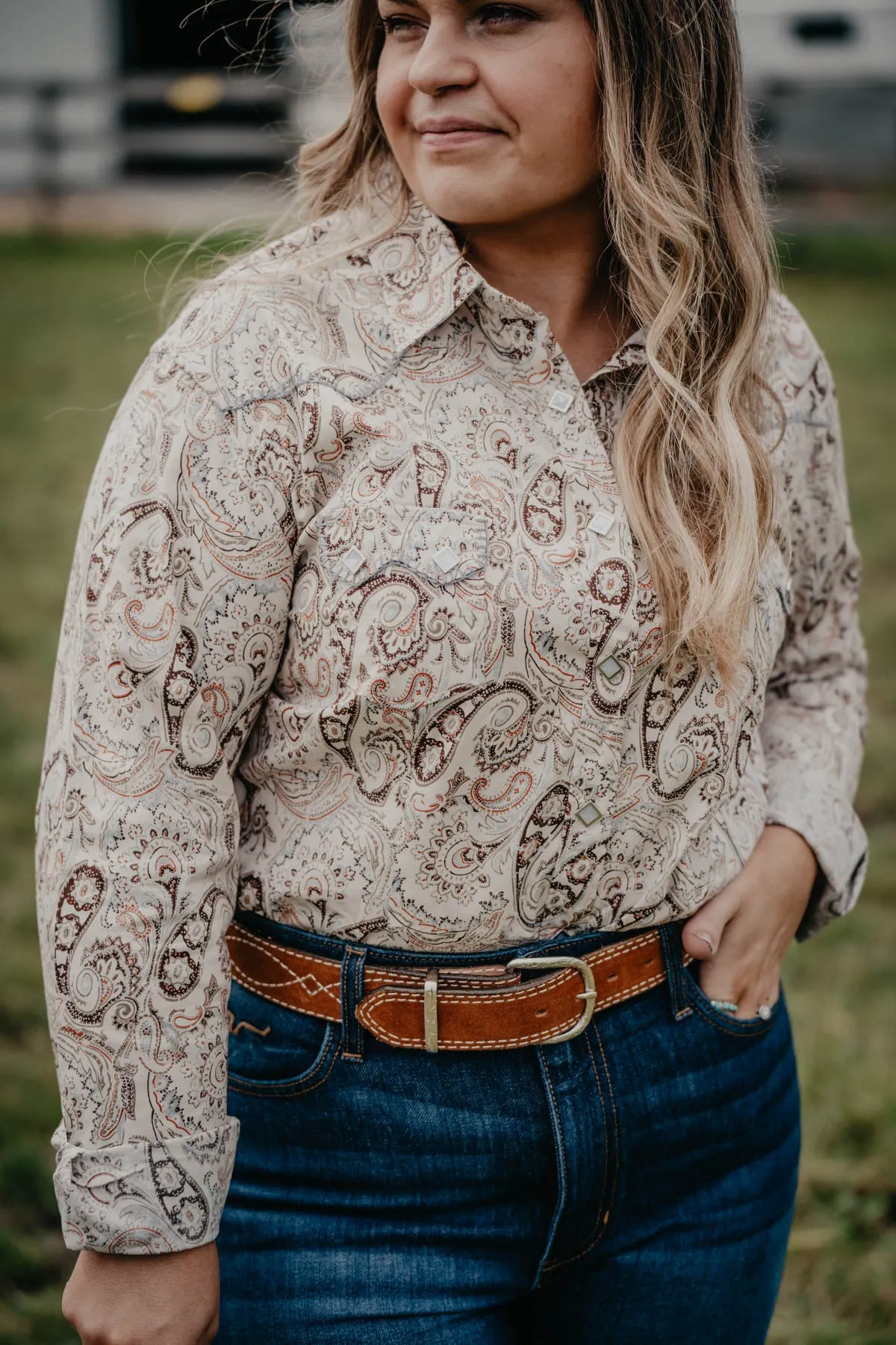 'Tanya' Paisley Ladies Long Sleeve Pearl Snap (S-XL)