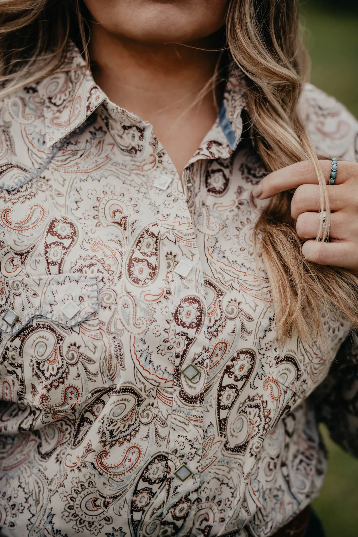 'Tanya' Paisley Ladies Long Sleeve Pearl Snap (S-XL)