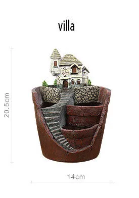 (Test product) Creative Castle House Shaped Resin Garden Pot New Novelty Bonsai Plant Flower Pot For Office Desk Decorations