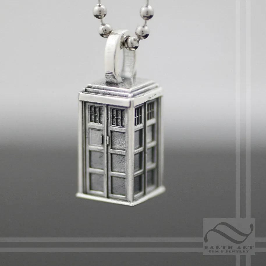 Through Space and Time -Police Box Pendant - Sterling Silver
