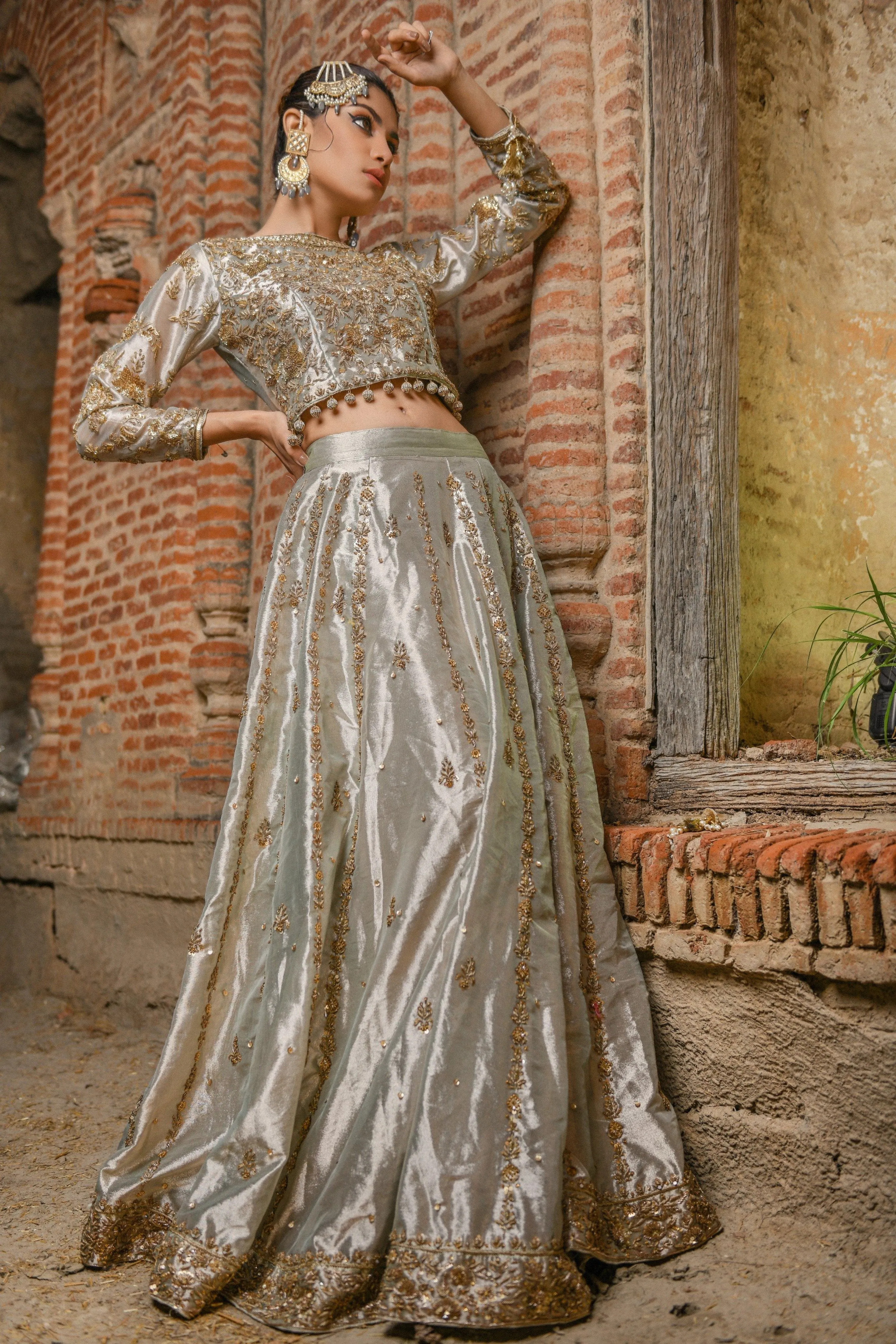 Tissue Lehenga Choli Pakistani Bridal Dress #BS722
