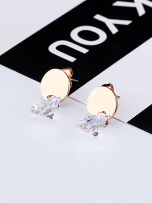 Titanium Steel Rose Gold Earrings Simple Geometric Metal Mini Round Diamond Ear Jewelry