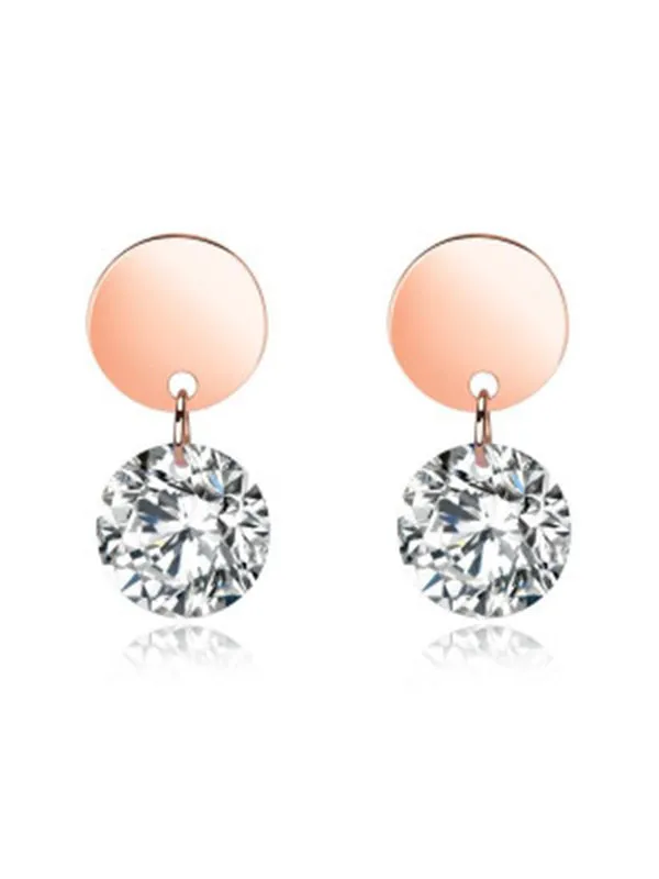Titanium Steel Rose Gold Earrings Simple Geometric Metal Mini Round Diamond Ear Jewelry