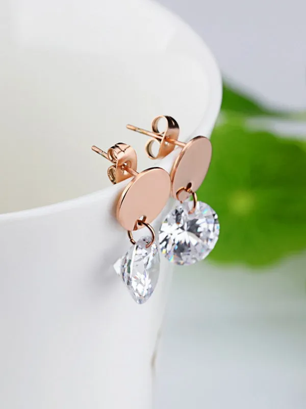 Titanium Steel Rose Gold Earrings Simple Geometric Metal Mini Round Diamond Ear Jewelry