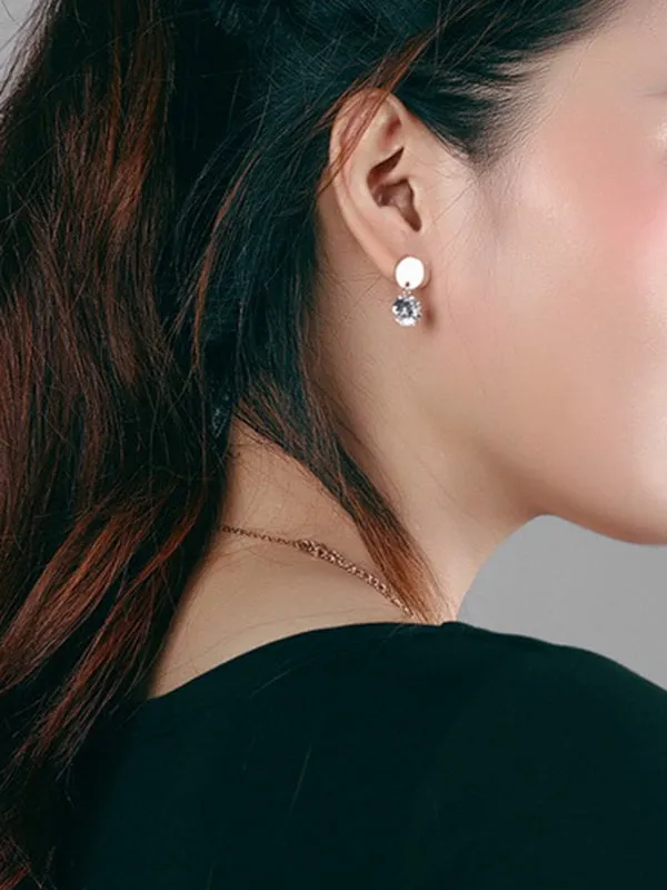 Titanium Steel Rose Gold Earrings Simple Geometric Metal Mini Round Diamond Ear Jewelry