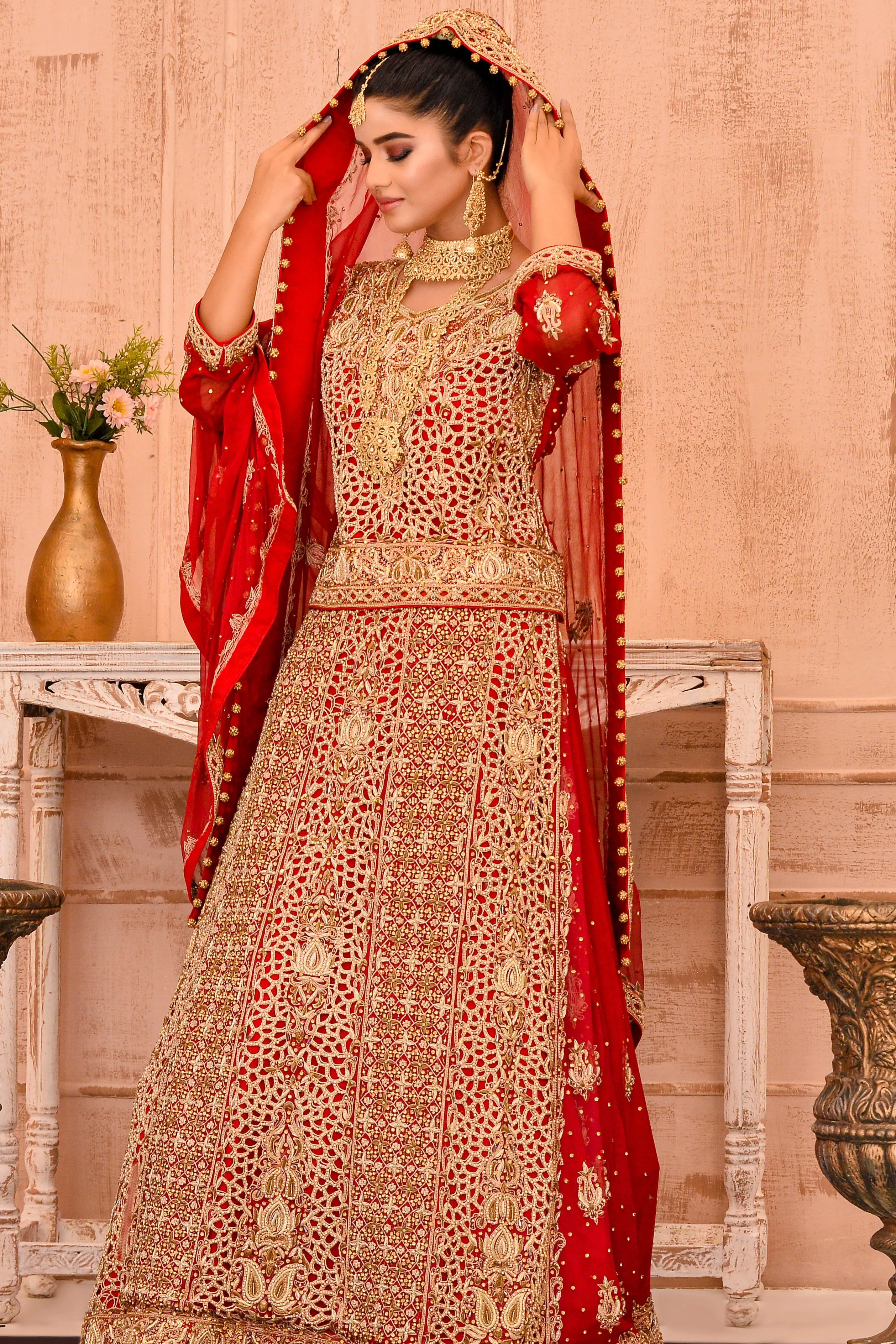 Traditional Bridal Red Lehenga Dress Pakistani #BS757