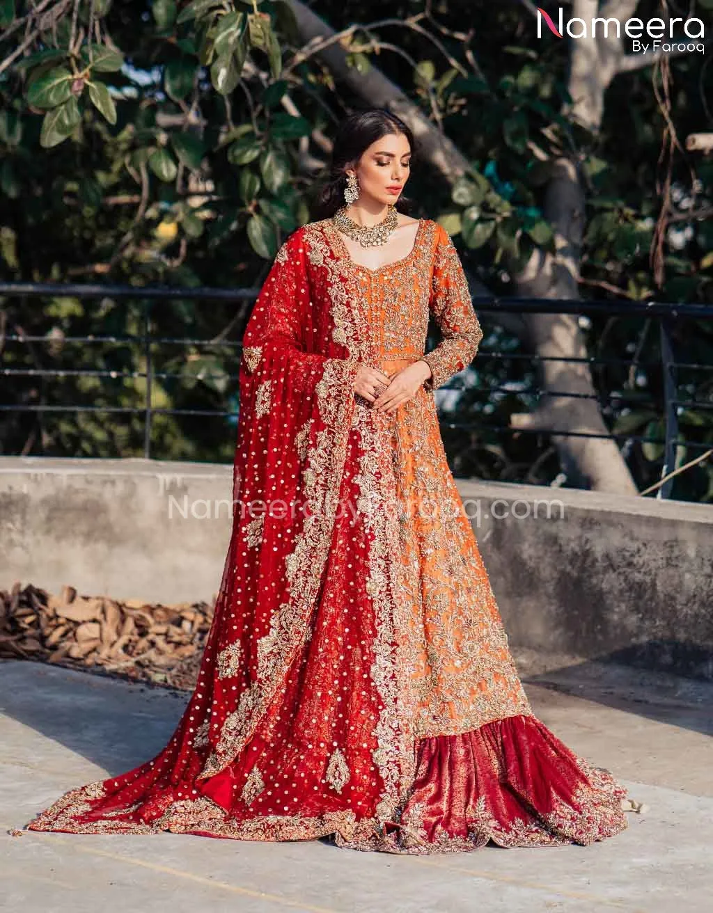 Traditional Pishwas Lehenga Orange Bridal Dress #BS601