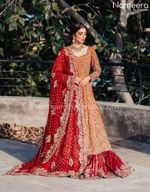 Traditional Pishwas Lehenga Orange Bridal Dress #BS601