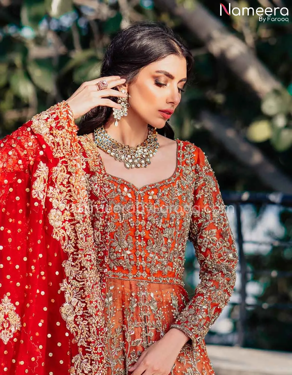 Traditional Pishwas Lehenga Orange Bridal Dress #BS601