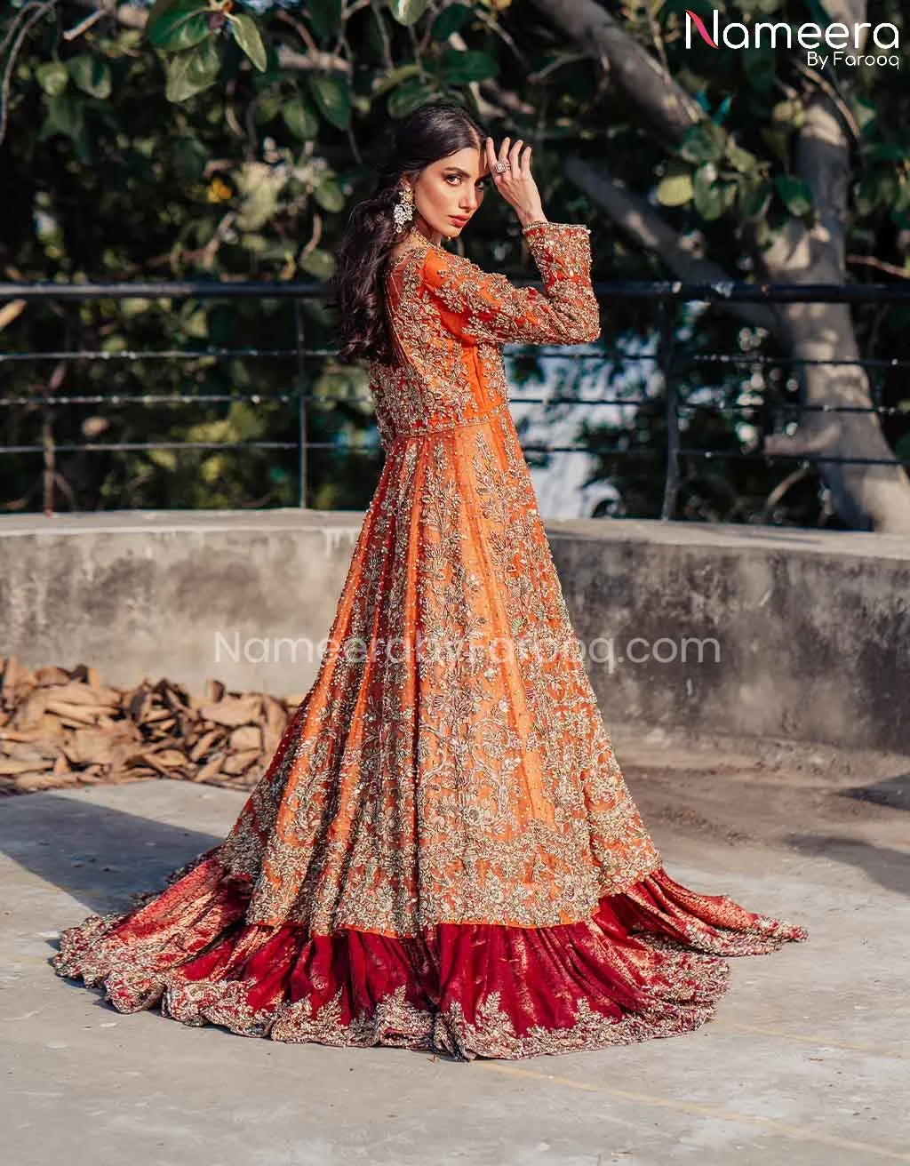 Traditional Pishwas Lehenga Orange Bridal Dress #BS601