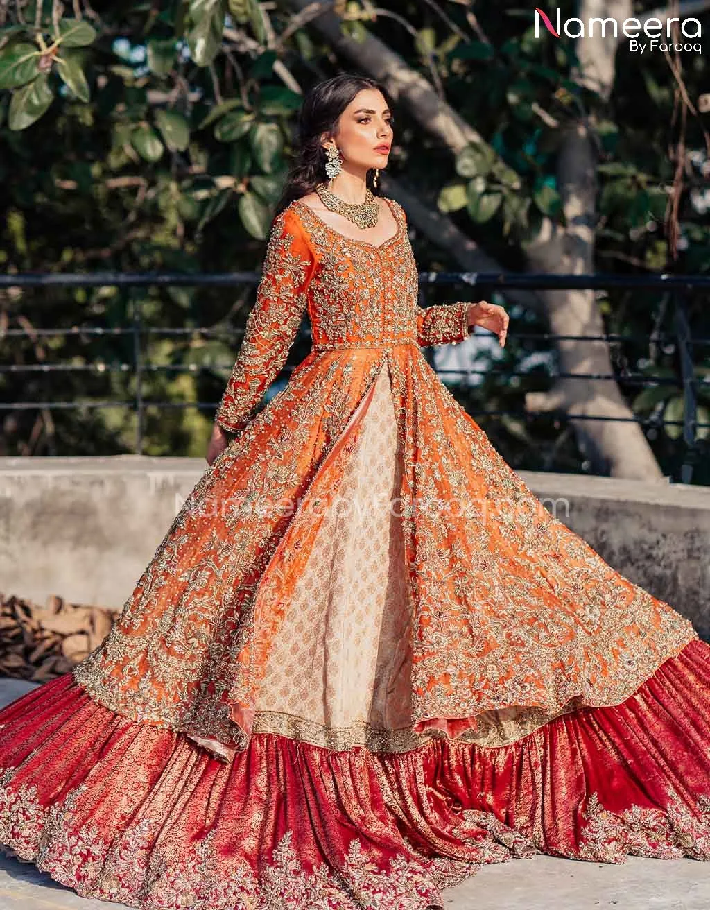 Traditional Pishwas Lehenga Orange Bridal Dress #BS601