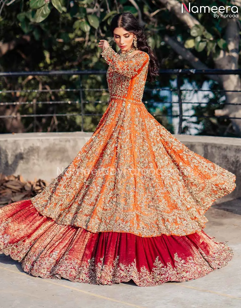 Traditional Pishwas Lehenga Orange Bridal Dress #BS601
