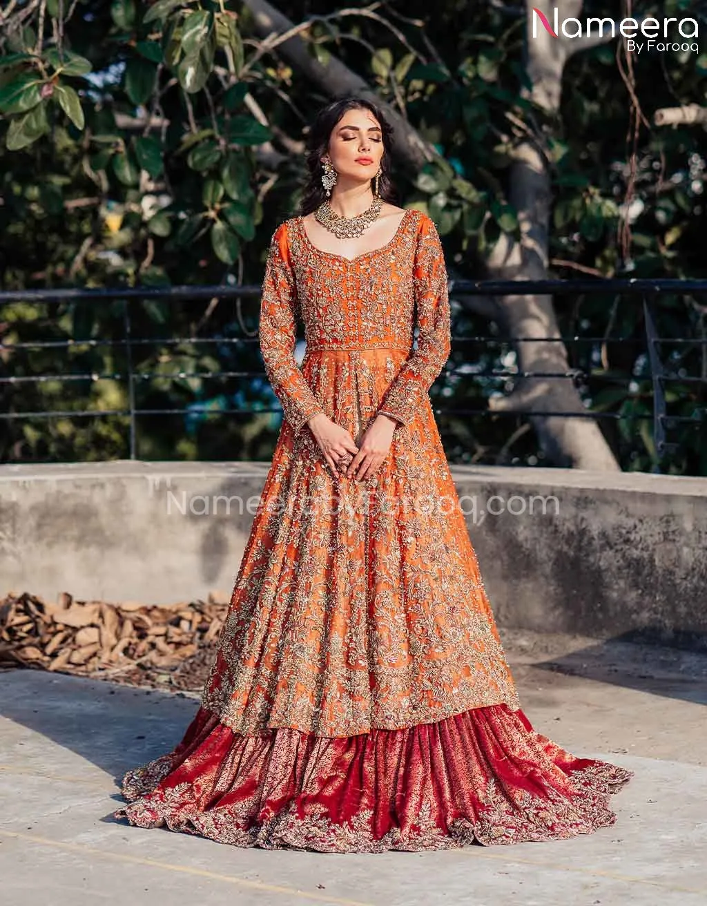 Traditional Pishwas Lehenga Orange Bridal Dress #BS601