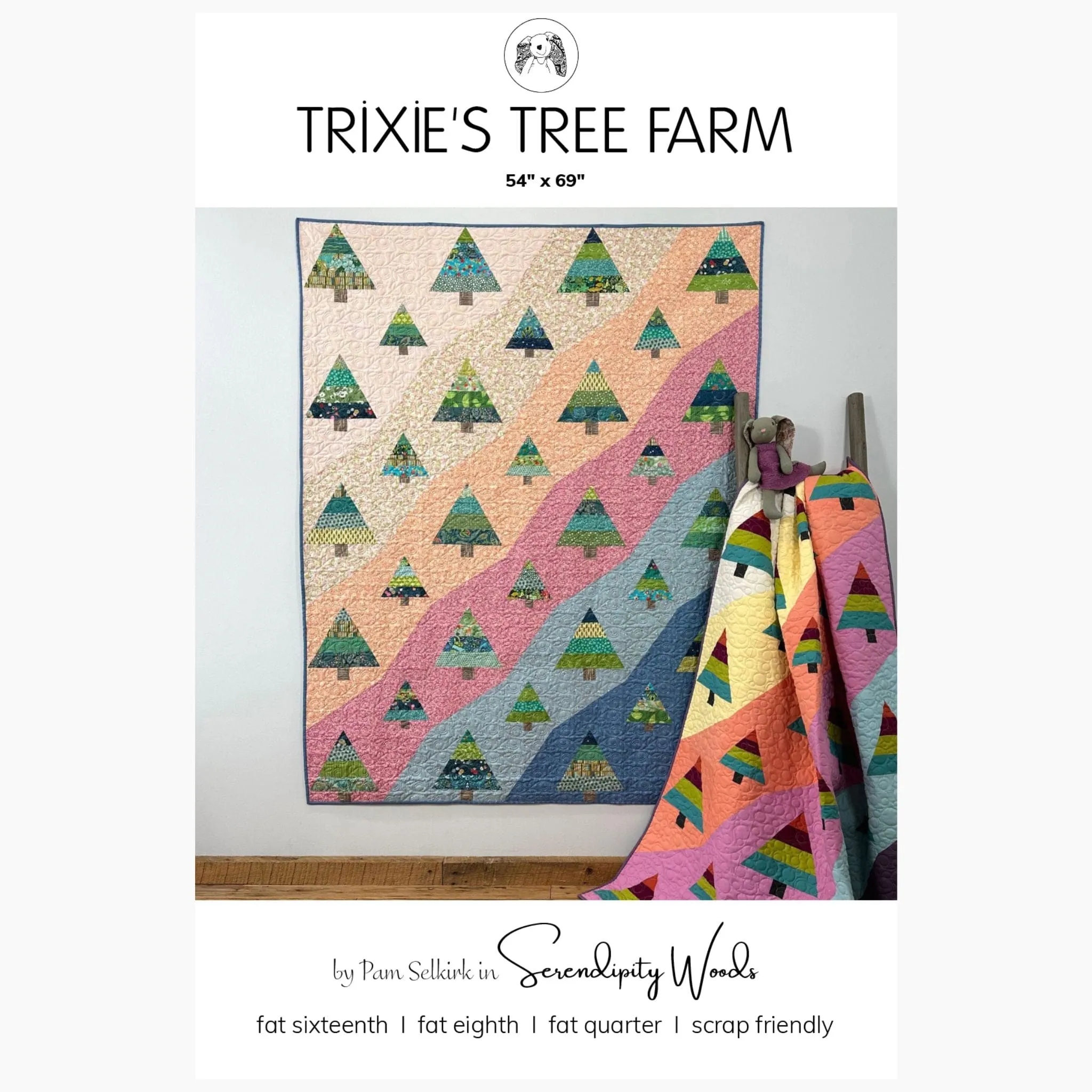 TRIXIE'S TREE FARM Quilt Pattern (Printed Pattern Booklet), by Pam Selkirk 54" x 69" Lap Size