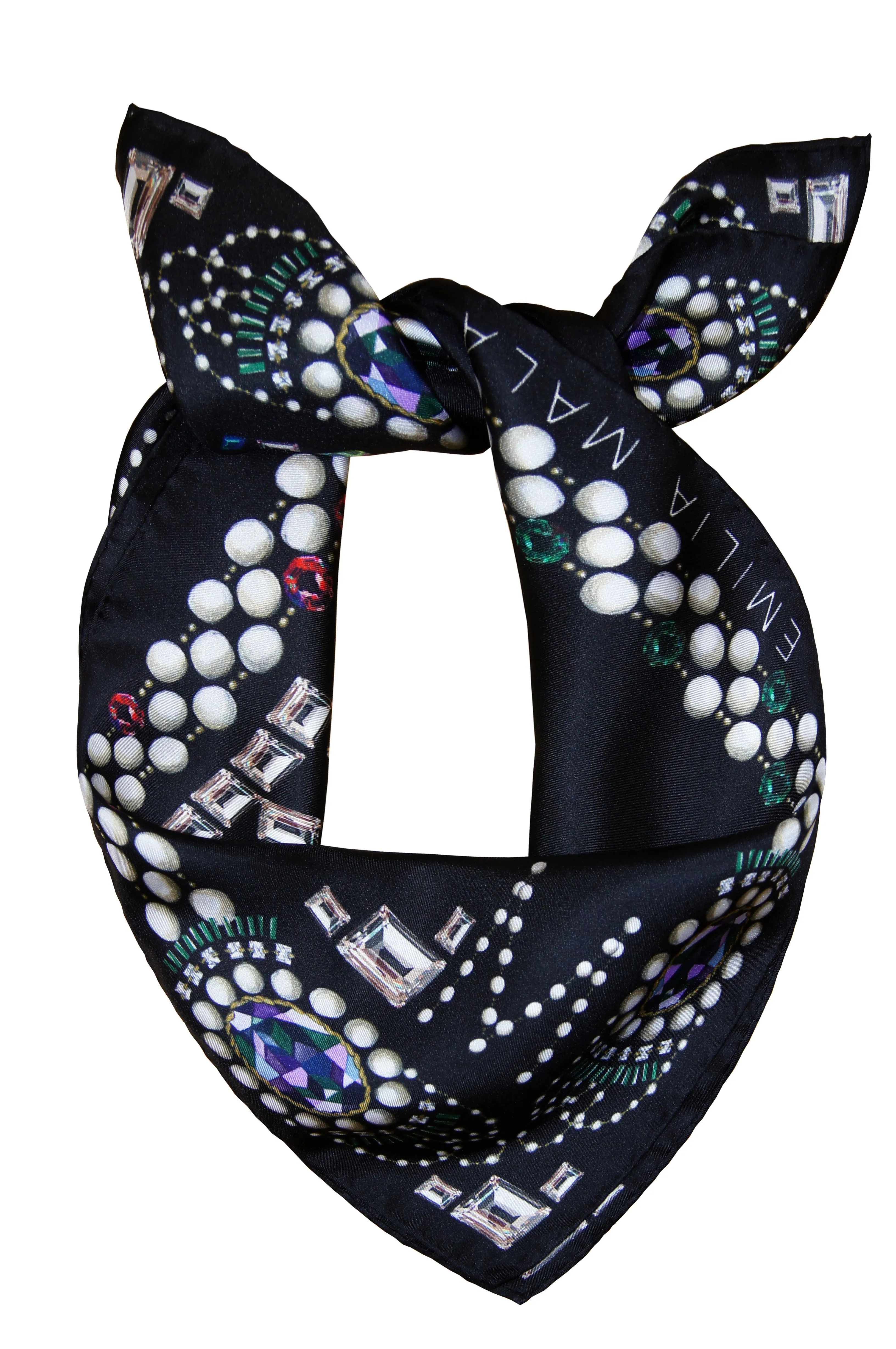 Très Brillante Black Silk Print Scarf
