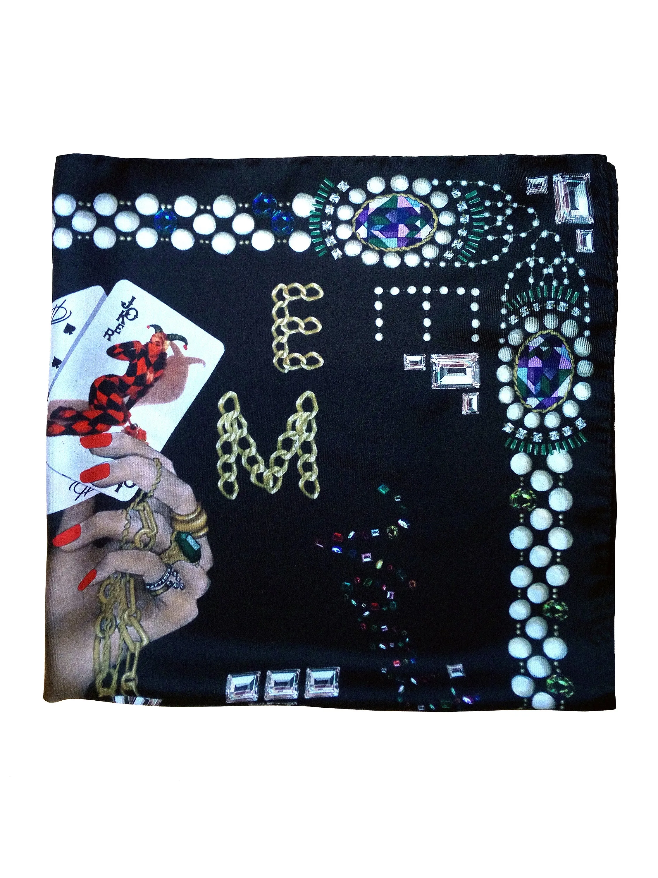 Très Brillante Black Silk Print Scarf
