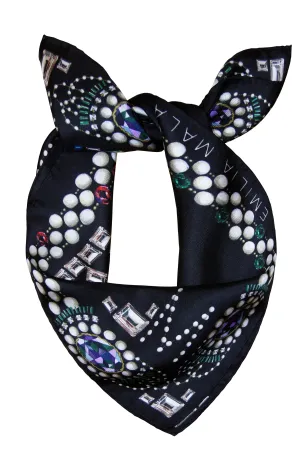 Très Brillante Black Silk Print Scarf