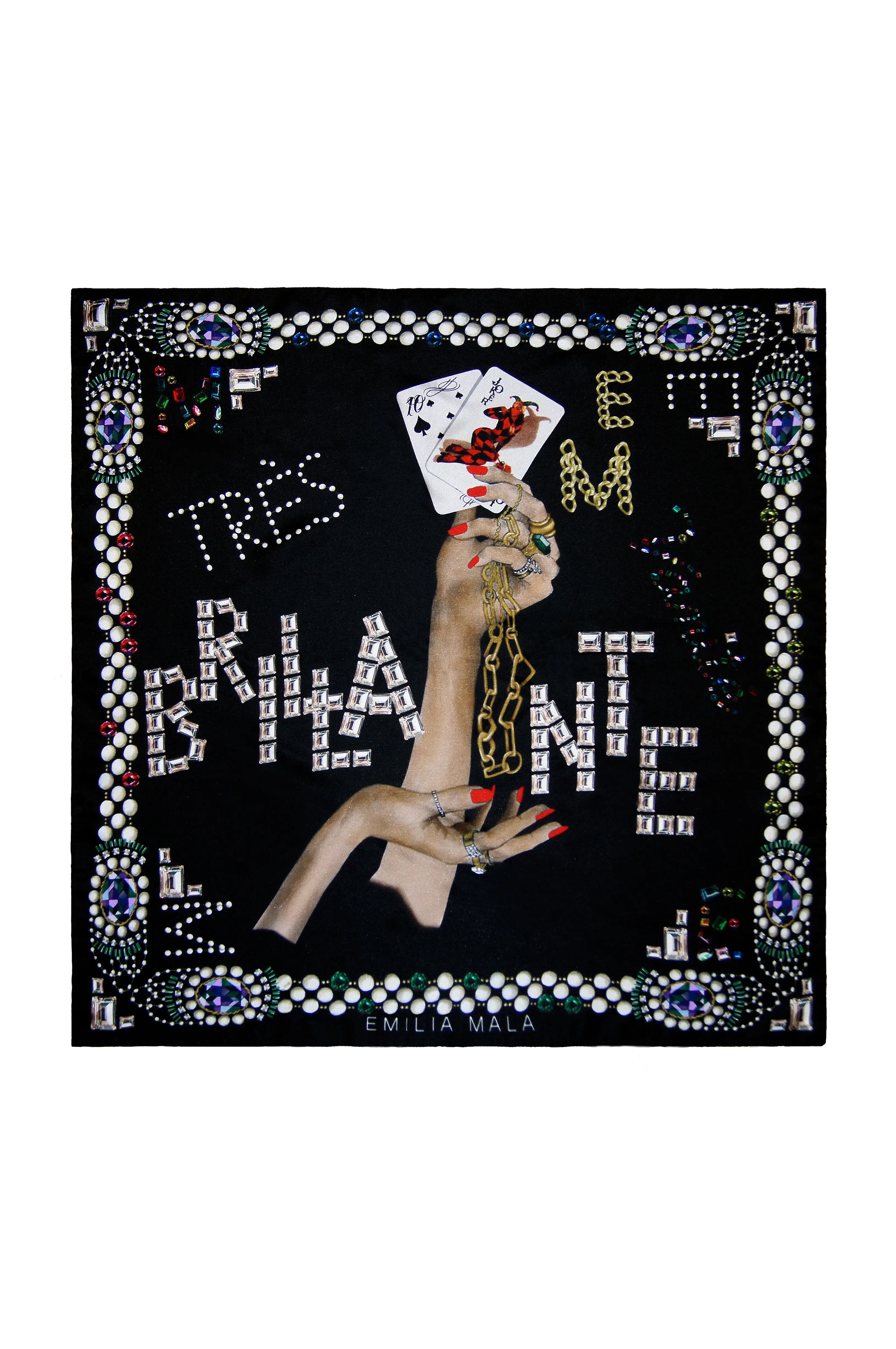 Très Brillante Black Silk Print Scarf