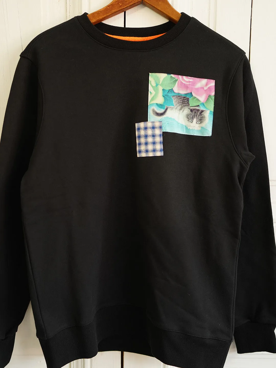 Unlogical Poem Vintage Style Print Patchwork Black Sweater