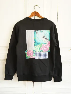 Unlogical Poem Vintage Style Print Patchwork Black Sweater