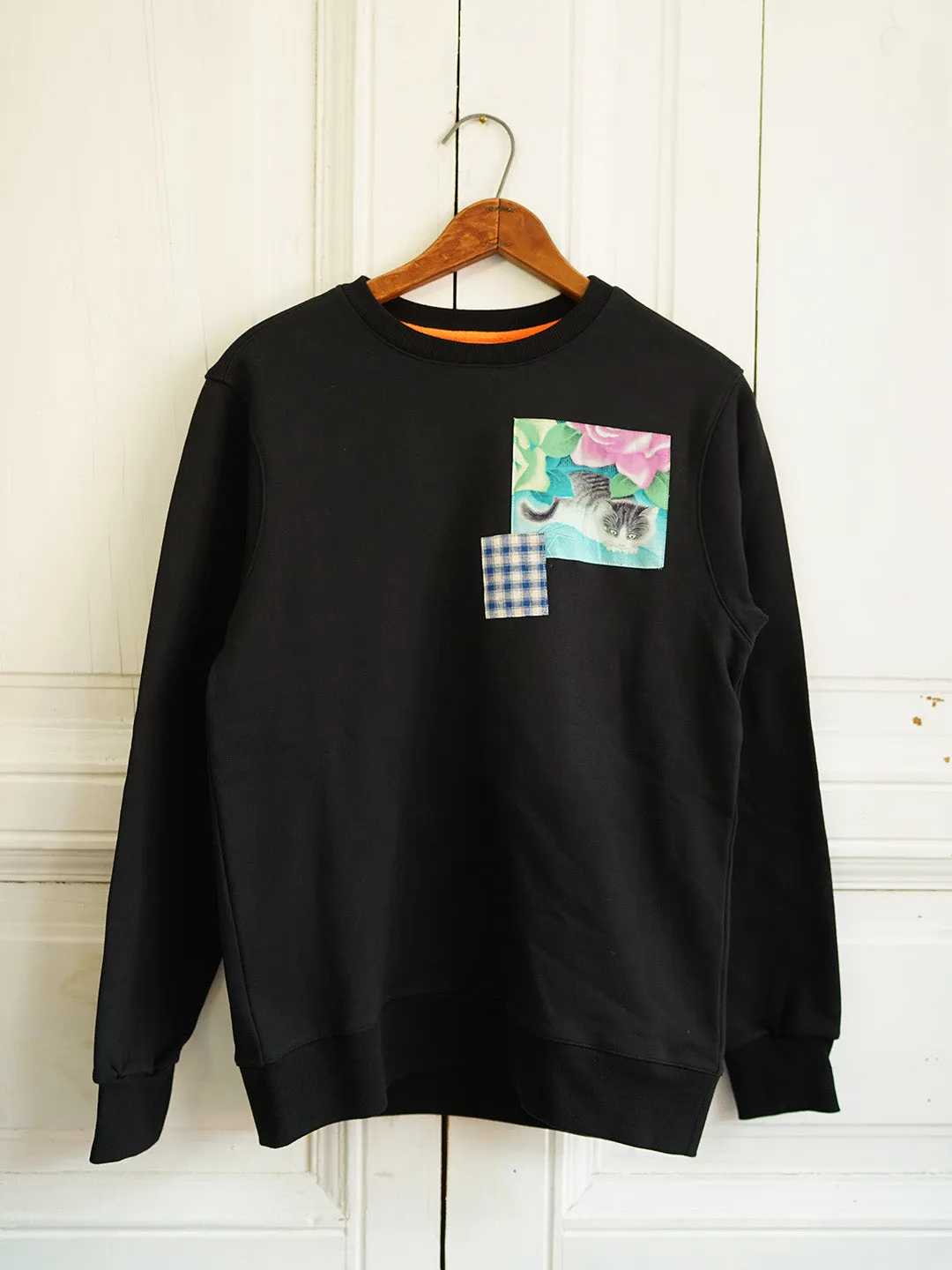 Unlogical Poem Vintage Style Print Patchwork Black Sweater