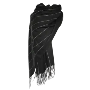 Vertical Stripe Pattern Tassel Scarf - Black
