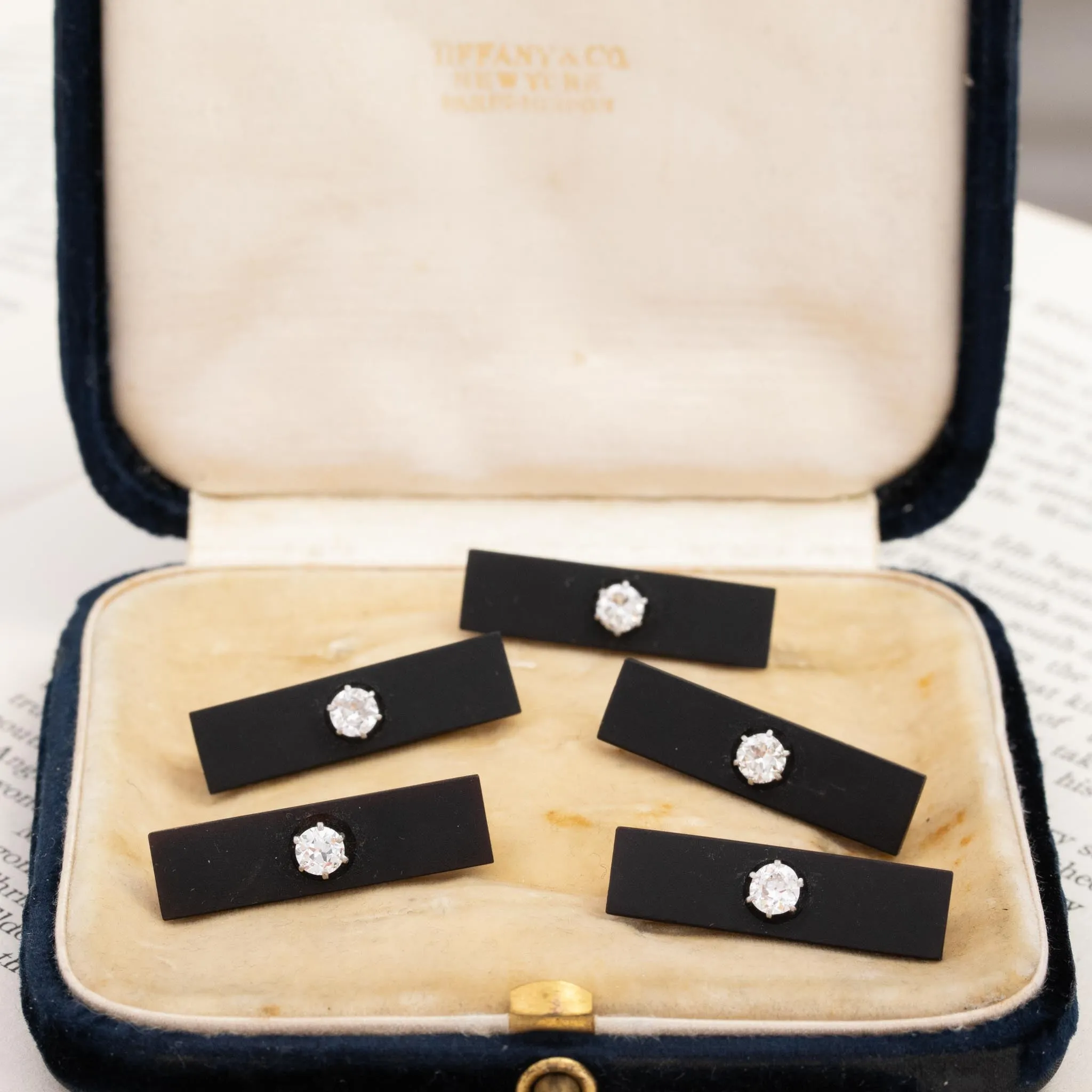 Victorian Diamond & Onyx Garter Pins by Tiffany & Co.