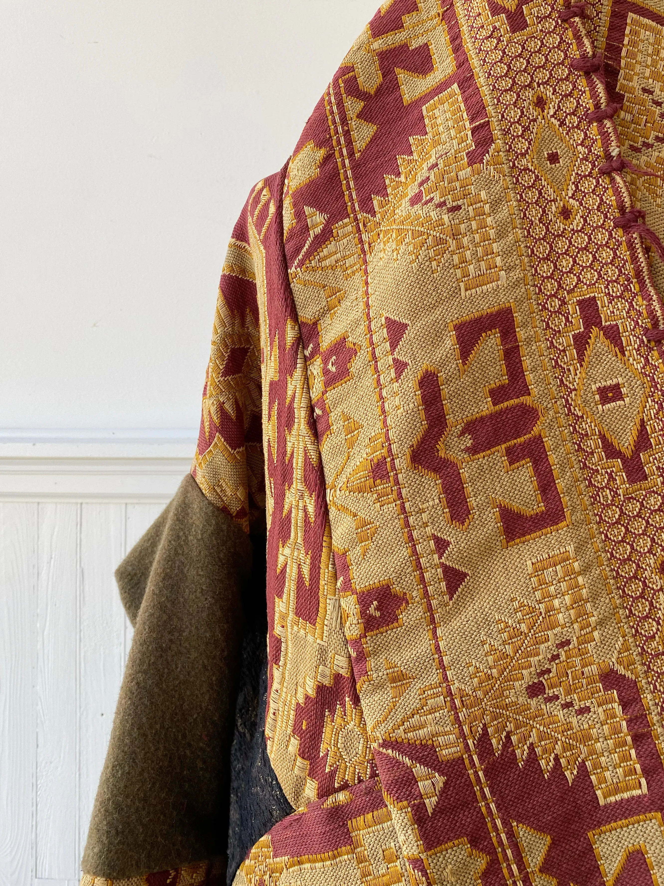victorian jacquard and army blanket cocoon #2
