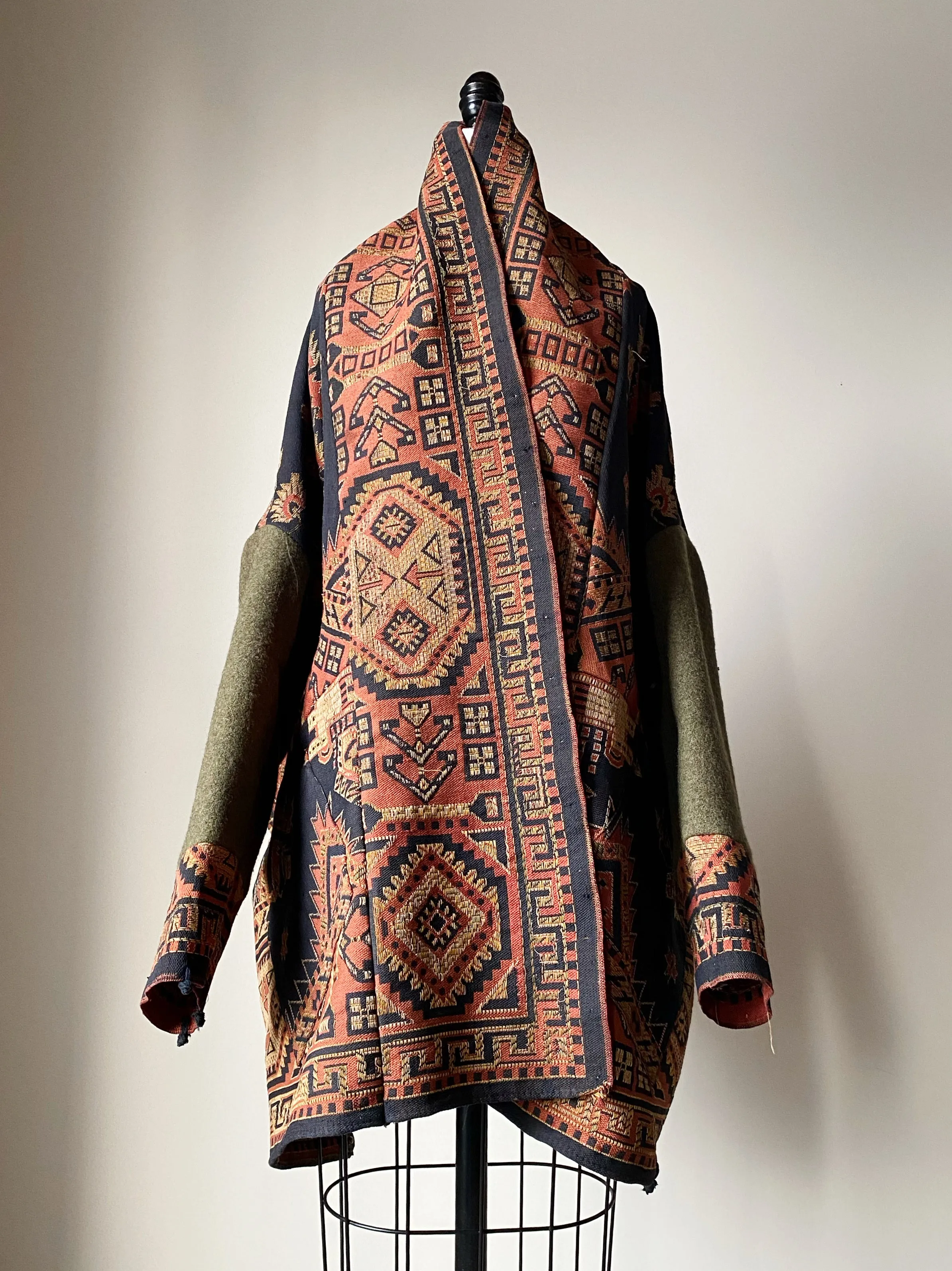 victorian jacquard and army blanket cocoon 2