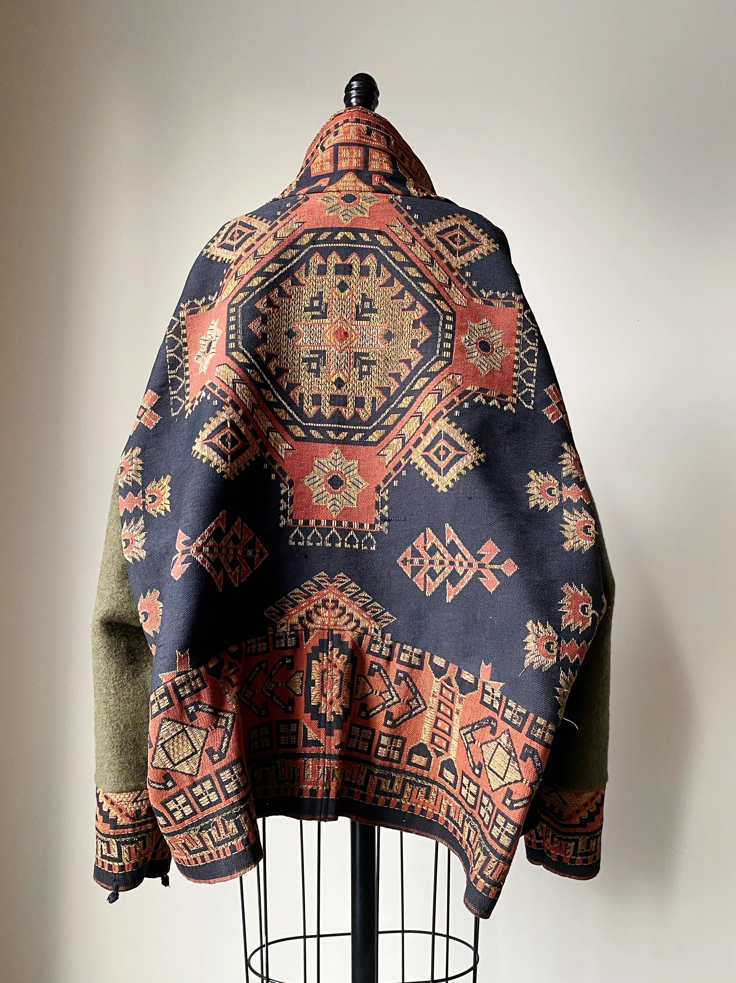 victorian jacquard and army blanket cocoon 2