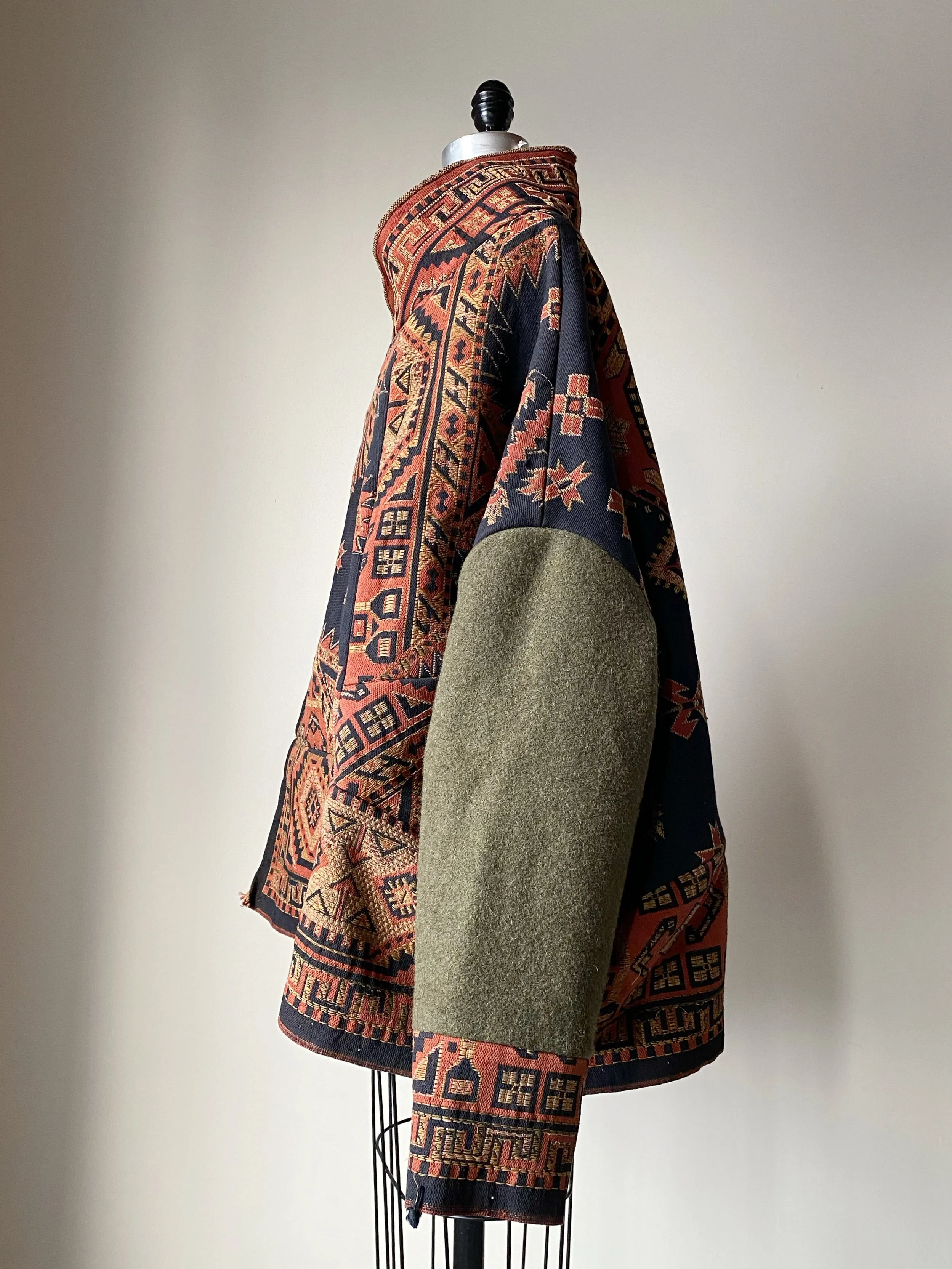 victorian jacquard and army blanket cocoon 2