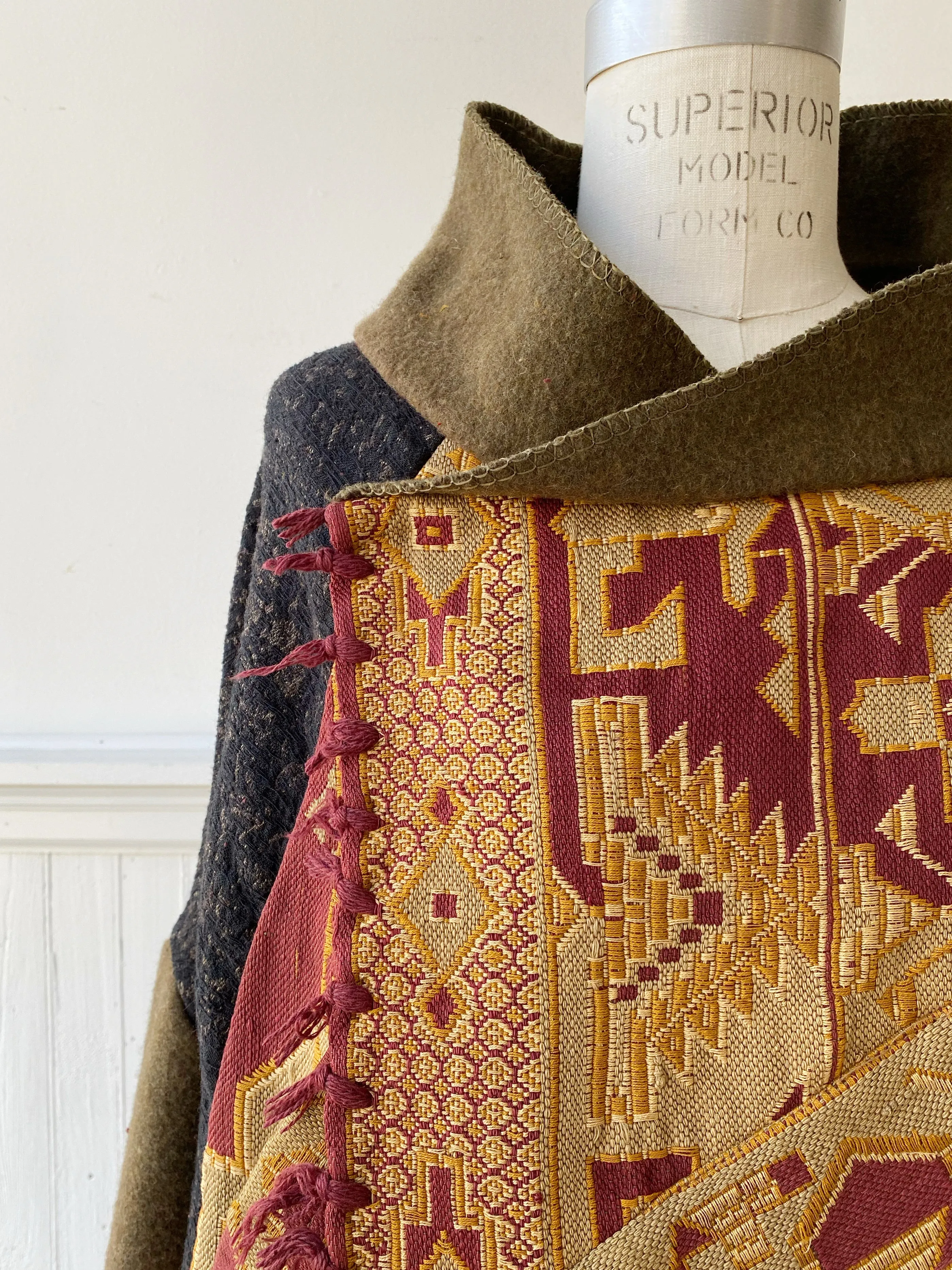 victorian jacquard and army blanket cocoon #2